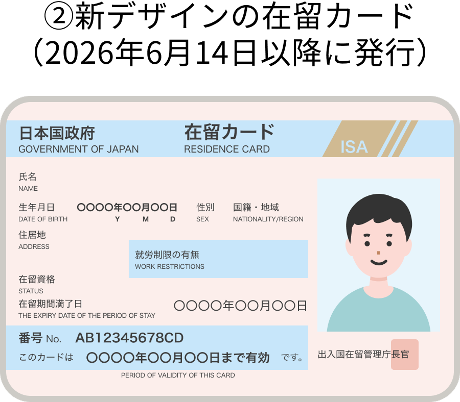②新デザインの在留カード（2026年6月14日以降に発行）