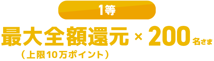 1等 最大全額還元×200名さま（上限10万ポイント）