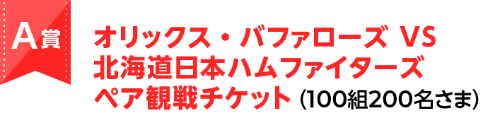 A賞 オリックス・バファローズ VS 北海道日本ハムファイターズペア観戦チケット（100組200名さま）