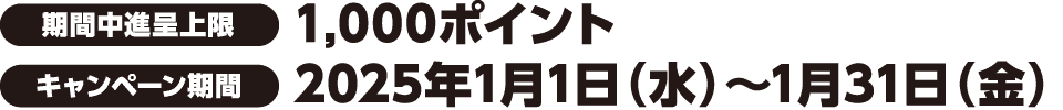 期間中進呈上限 1,000ポイント キャンペーン期間 2025年1月1日（水）～1月31日（金）