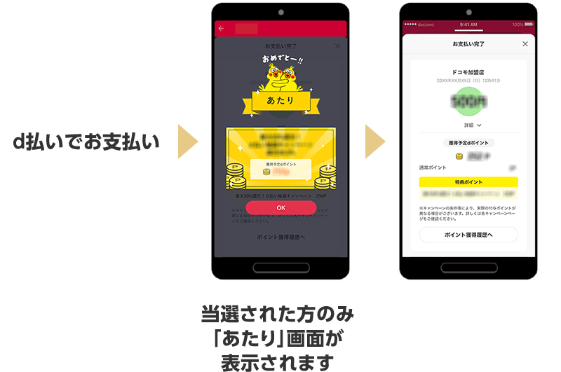d払いでお支払い→当選された方のみ「あたり」画面が表示されます