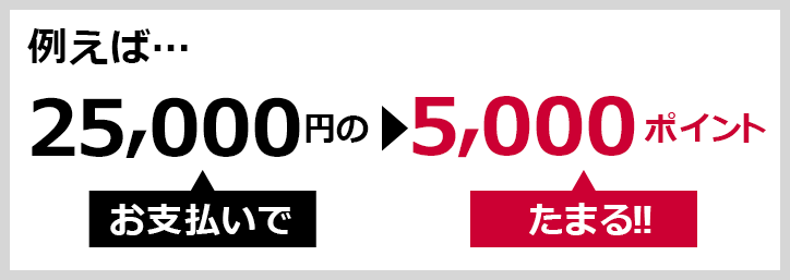 例えば…　25,000円のお支払いで▶5,000ポイントたまる！！