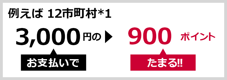 例えば 12市町村*1 3,000円のお支払いで▶900ポイントたまる！！