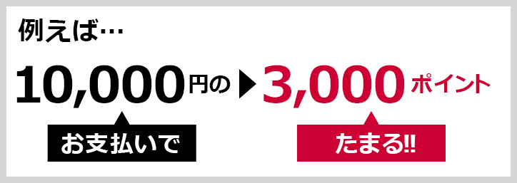 例えば…　10,000円のお支払いで▶3,000ポイントたまる！！
