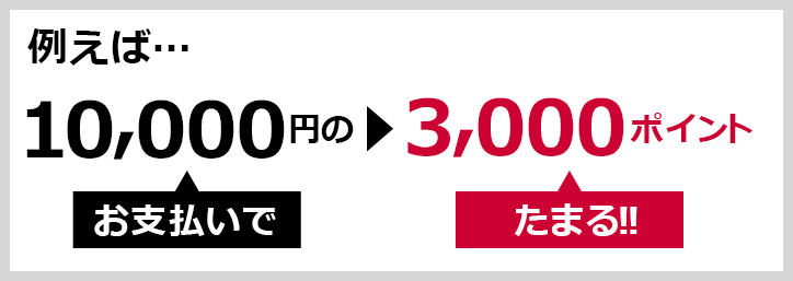 例えば… 10,000円のお支払いで▶3,000ポイントたまる！！