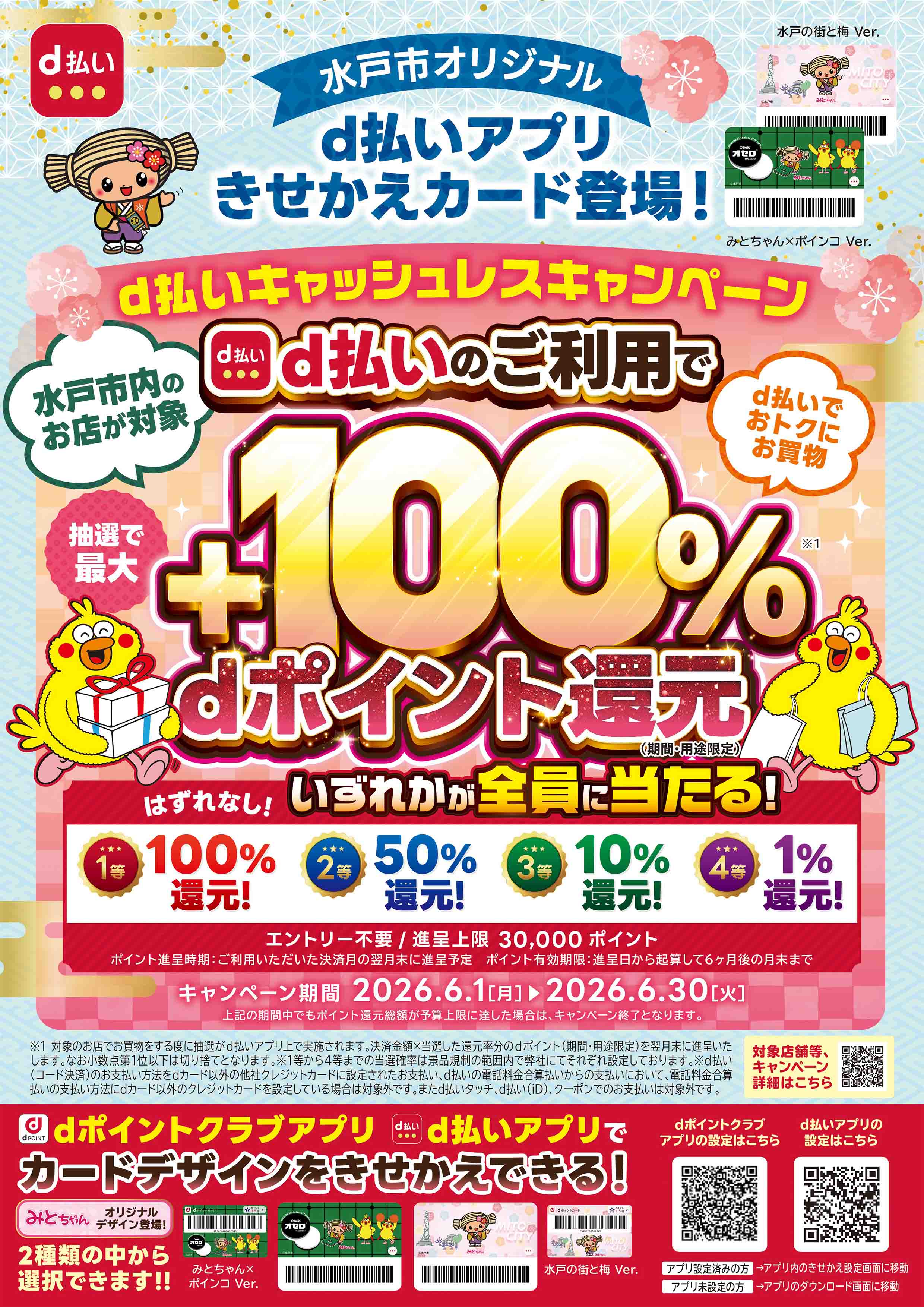 水戸市オリジナルd払いアプリきせかえカード登場！d払いキャッシュレスキャンペーン