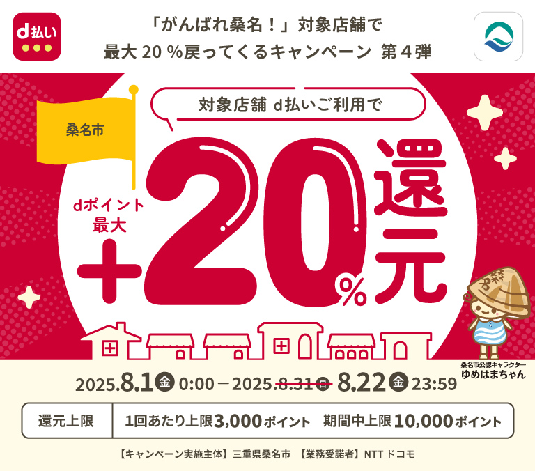 「がんばれ桑名！」対象店舗で最大20％戻ってくるキャンペーン　第４弾