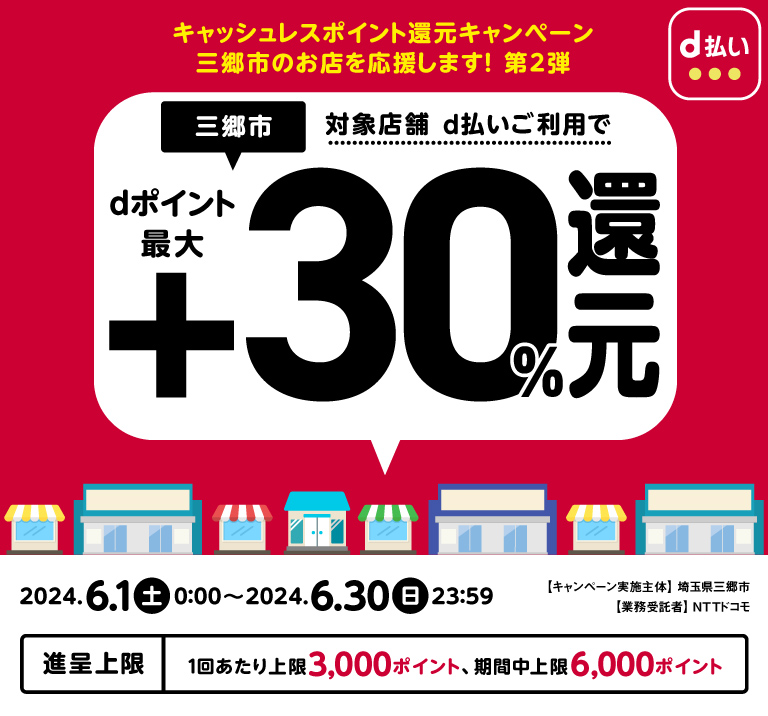 キャッシュレスポイント還元キャンペーン三郷市のお店を応援します！　第２弾