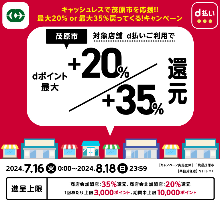 キャッシュレスで茂原市を応援！！最大20％ or 最大35%戻ってくる！キャンペーン