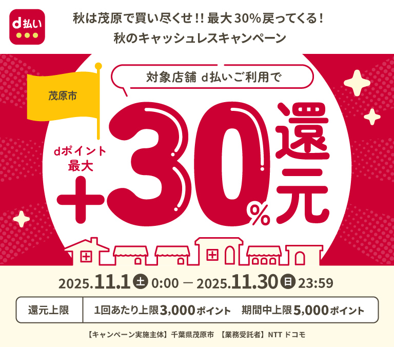 秋は茂原で買い尽くせ！！最大30%戻ってくる！秋のキャッシュレスキャンペーン