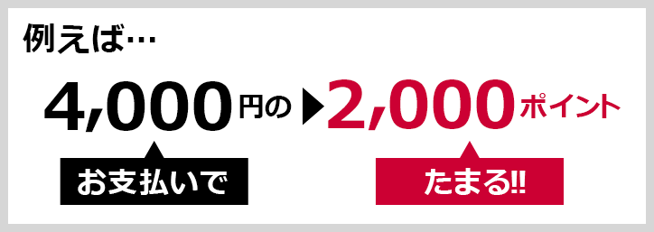 例えば…4,000円のお支払いで2,000ポイントたまる！！