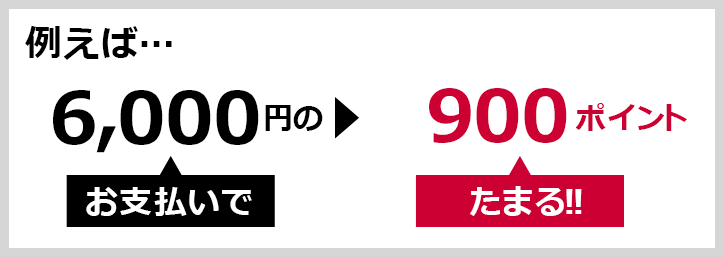 例えば… 6,000円のお支払いで▶900ポイントたまる！！