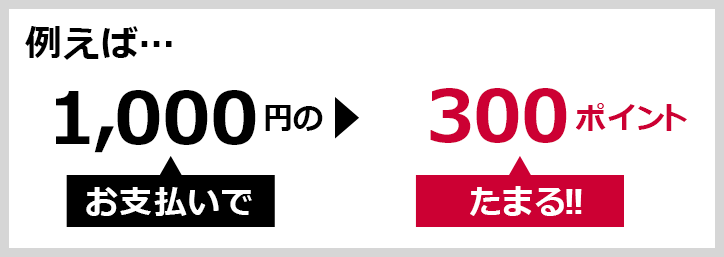 例えば… 1,000円のお支払いで▶300ポイントたまる！！
