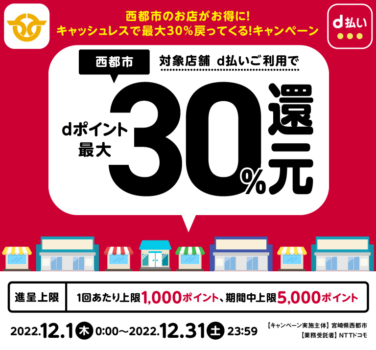宮崎県西都市 西都市のお店がお得に！キャッシュレスで最大30％戻ってくる！キャンペーン
