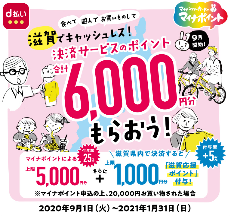食べて遊んでお買い物して 滋賀でキャッシュレス!決済サービスのポイント合計6,000円分もらおう!