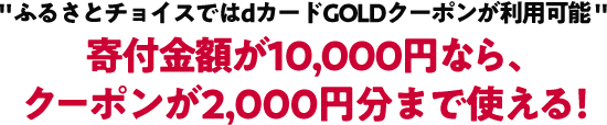 ふるさとチョイスではdカードGOLDクーポンが利用可能 寄付金額が10,000円なら、クーポンが2,000円分まで使える！