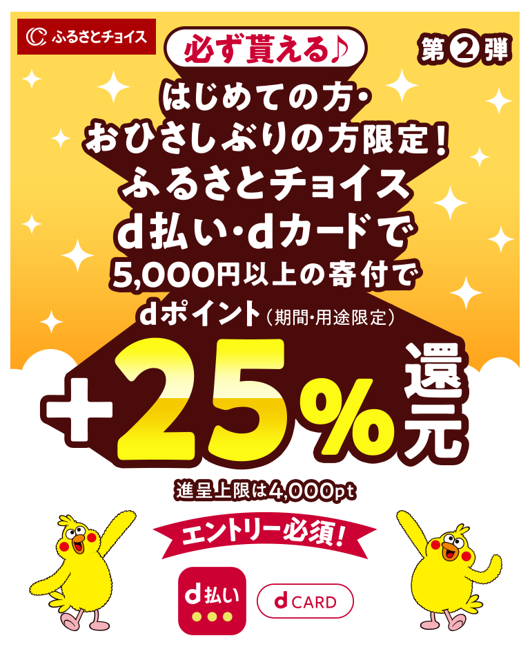 ふるさとチョイス】初めての方・お久しぶりの方限定！必ず貰える＋25