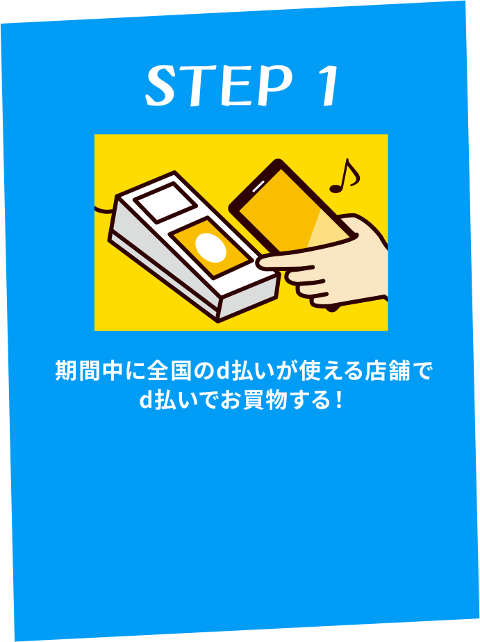 STEP 1 期間中に全国のd払いが使える店舗でd払いでお買物する！