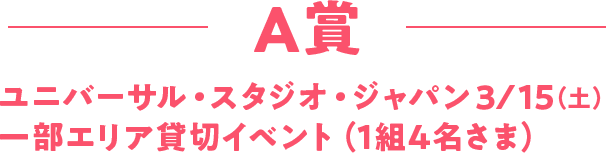 A賞 ユニバーサル・スタジオ・ジャパン3／15（土）一部エリア貸切イベント（1組4名さま）