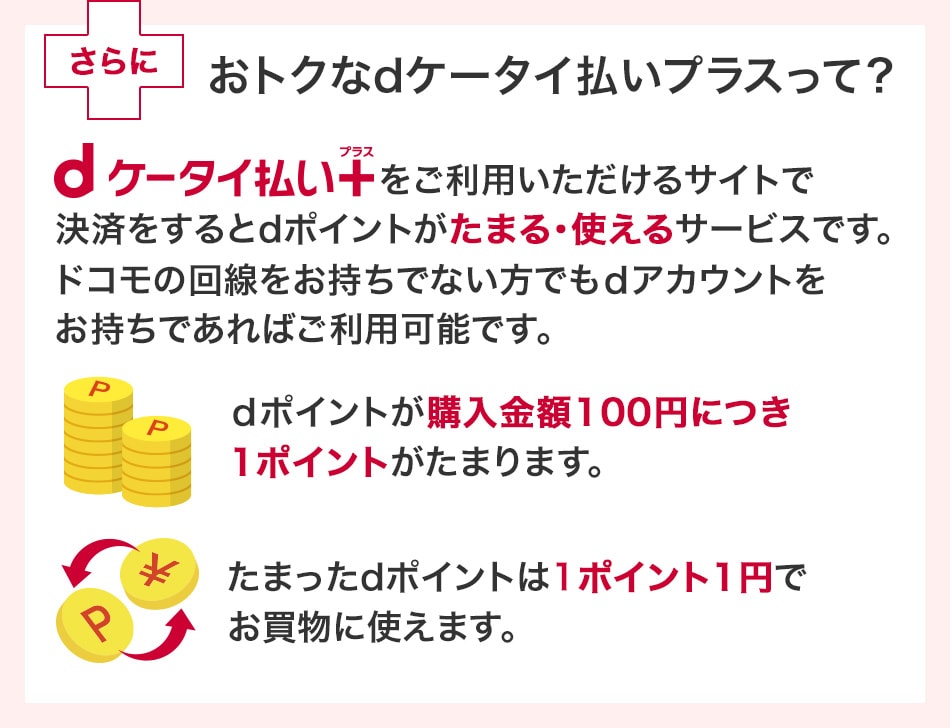 普通にお買いものなんてもったいない！ｄケータイ払いプラスでネットショッピングすると便利でｄポイントもたまるからおトク！
