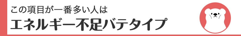 この項目が一番多い人はエネルギー不足バテタイプ