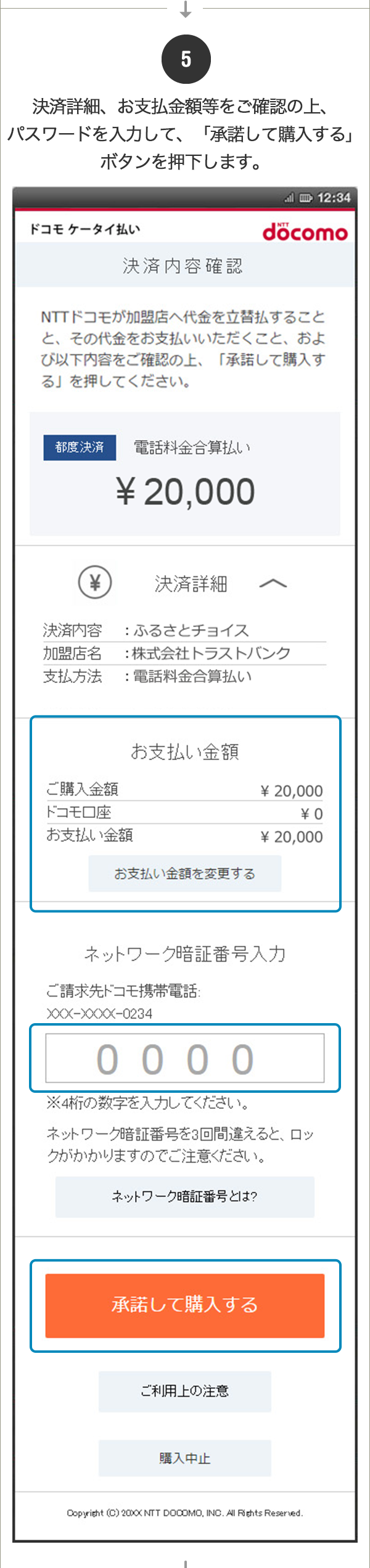 ⑤決済詳細、お支払い金額等をご確認の上、「承諾して購入する」ボタンを押下します。